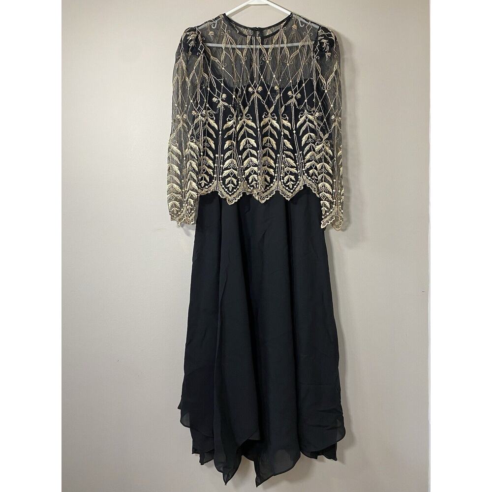 Cachet by Bari Protas Vintage Dress Women's Size 6 Embroidery Asymmetrical Sheer